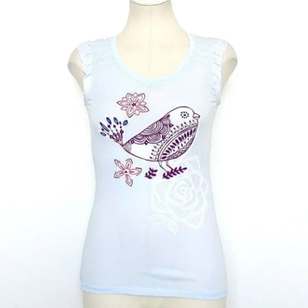 FILA Sport size Small GUC Light Blue Logo Gym Yoga Sports Workout Top